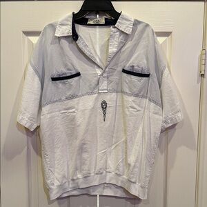 Vintage White and Blue Men's Button Down Shirt